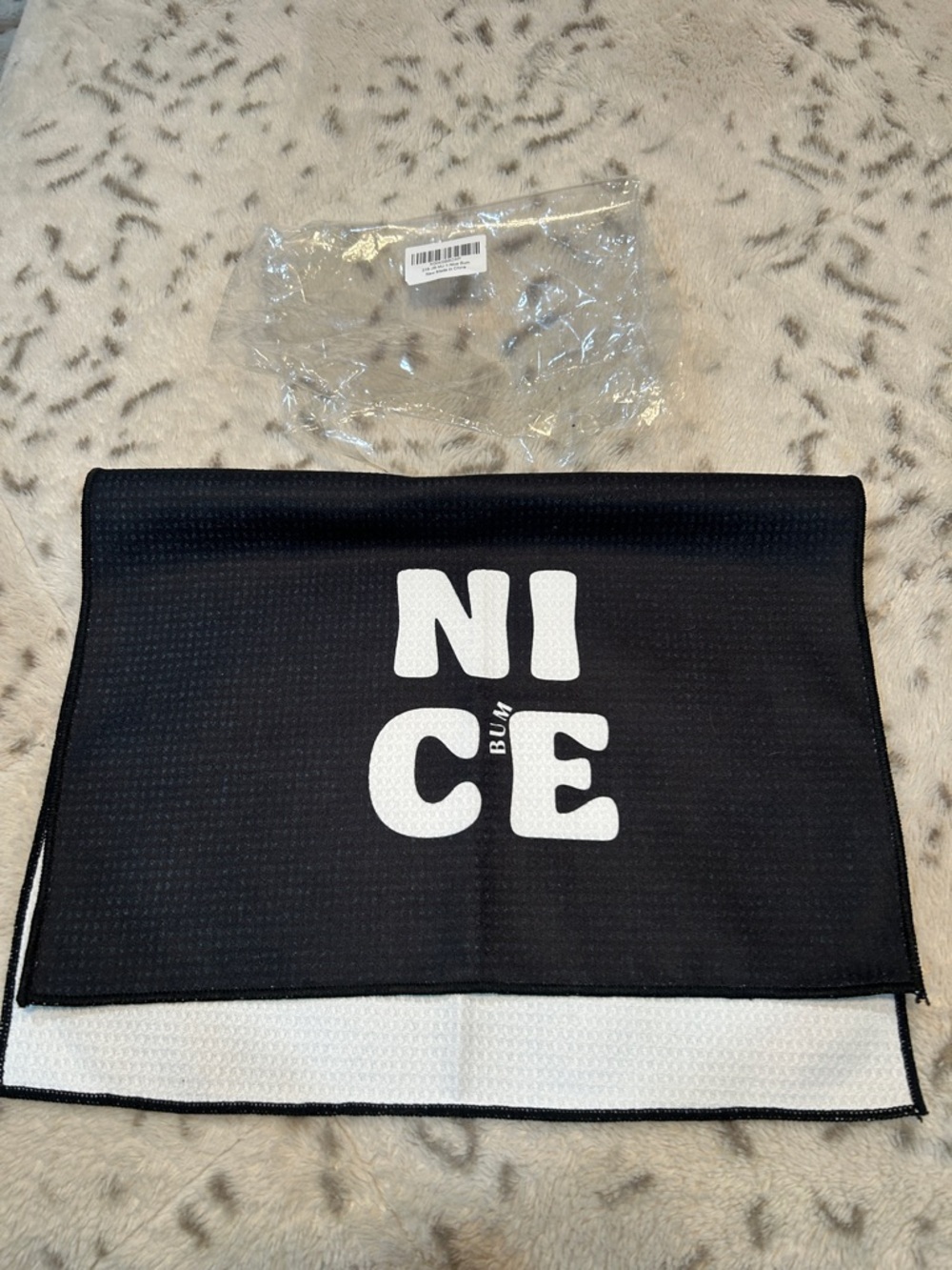 Nice Bum Black Kitchen Towel with White Lettering